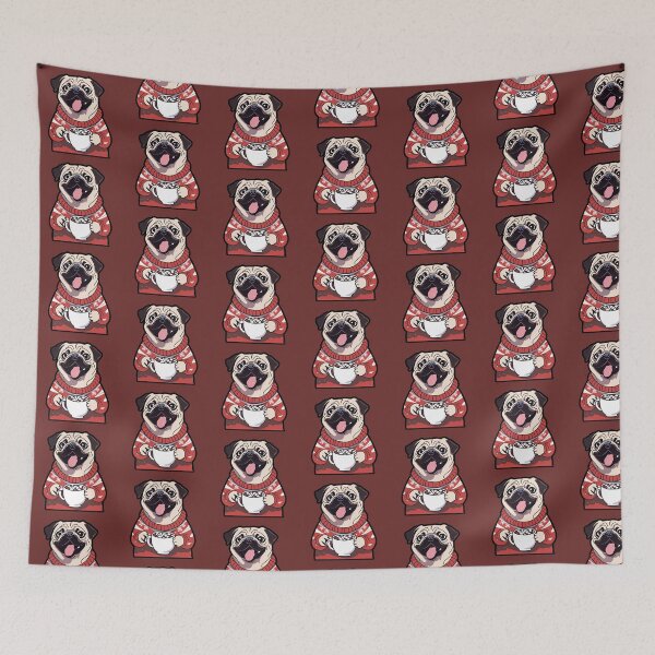 Item preview, Festive Pug with Hot Cocoa in Christmas Sweater designed and sold by MarCreativArt.