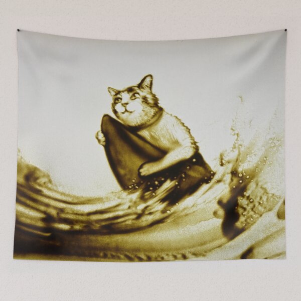 Item preview, Surfing Cat Sand Art Illustration designed and sold by sandexperiment.