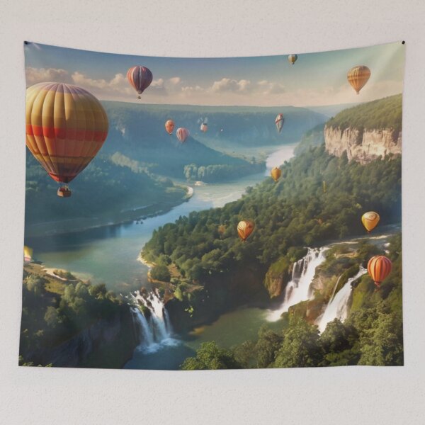 Aperçu de l'œuvre Dancing Balloons Over Cascading Waters créée et vendue par BlareBlare.