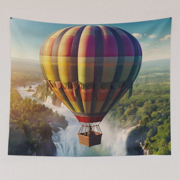 Aperçu de l'œuvre Whimsical Balloons Above a Fairy Tale Waterfall créée et vendue par BlareBlare.