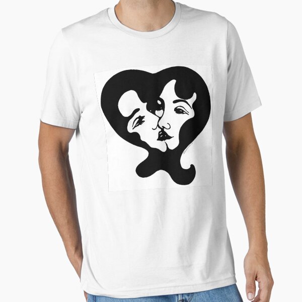 Kiss Kiss Lady Love Monochrome Logo Heart Retro 1960s Essential T-Shirt