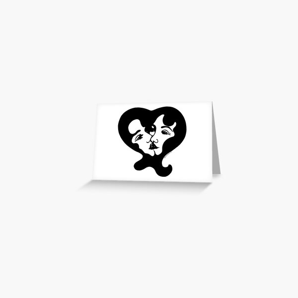 Kiss Kiss Lady Love Monochrome Logo Heart Retro 1960s Greeting Card