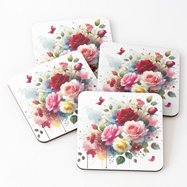 Item preview, Vibrant bouquet of roses and other flowers in an artistic, watercolor-inspired arrangement. designed and sold by PholPol1959.