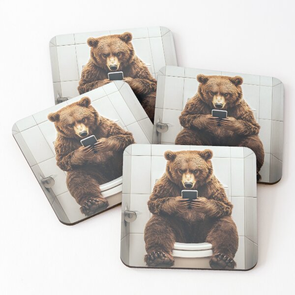 Item preview, Bear on Toilet Watching Phone, Funny Bathroom Animal designed and sold by CheekyAnimalz.