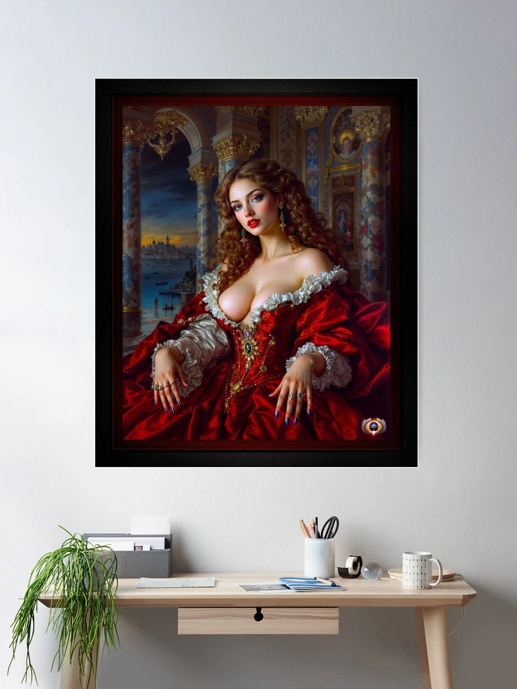 Belladoria Is Timeless Opulent And An Enchanting Woman In Red Captivating AI Concept Art by Xzendor7 Wall Decor Poster Art Print