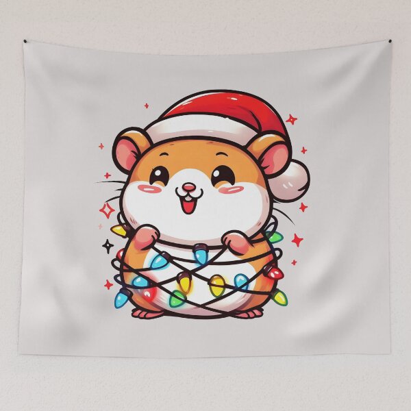 Item preview, Santa Hamster with Christmas Lights Cartoon Art designed and sold by Coffee Lifestyle.