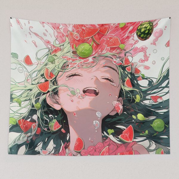 Item preview, Refreshing Lively Watermelon Splash Anime Girl designed and sold by bubblegoth.
