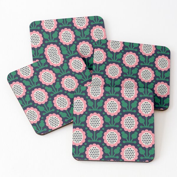 Item preview, 3333 A - pink green retro scandi sun flowers pattern designed and sold by RouCouCou.