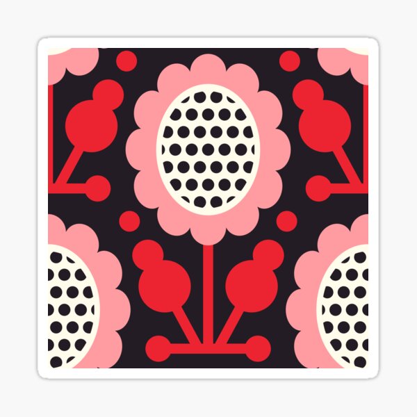 Item preview, 3333 E - red pink retro scandi sun flowers pattern designed and sold by RouCouCou.