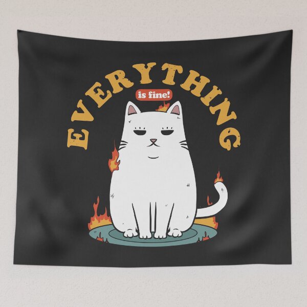 Item preview, Everything Is Fine Retro Cat Cartoon designed and sold by FlashCraft Design.