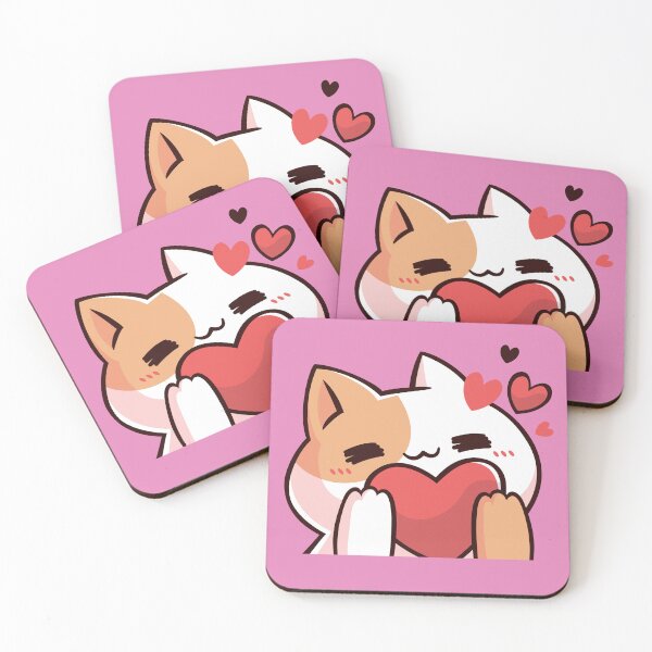 Item preview, Chibi Cat Light Pink Backdrop Red Hearts  designed and sold by SimplyPsycho.