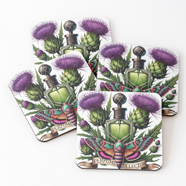 Item preview, Perfume Bottle with Thistle Flowers and Moth Illustration | Tattoo-Style Perfume Collector Artwork | Unique Gift for Fragrance Enthusiasts designed and sold by Negative Vibes Only.