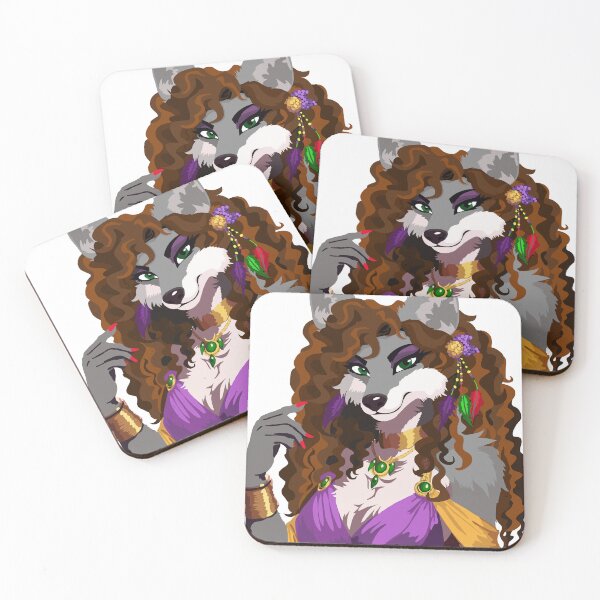 Item preview, Mrs Wolf in Elegant Purple & Gold Dress, with Feathers & Jade designed and sold by KlakkDrawsStuff.