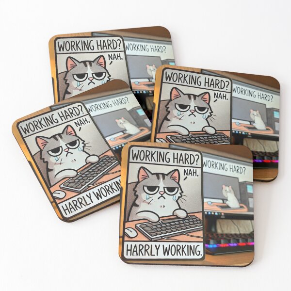 Item preview, Working Hard? Nah, Hardly Working Cat designed and sold by Ideaunluck-shop.