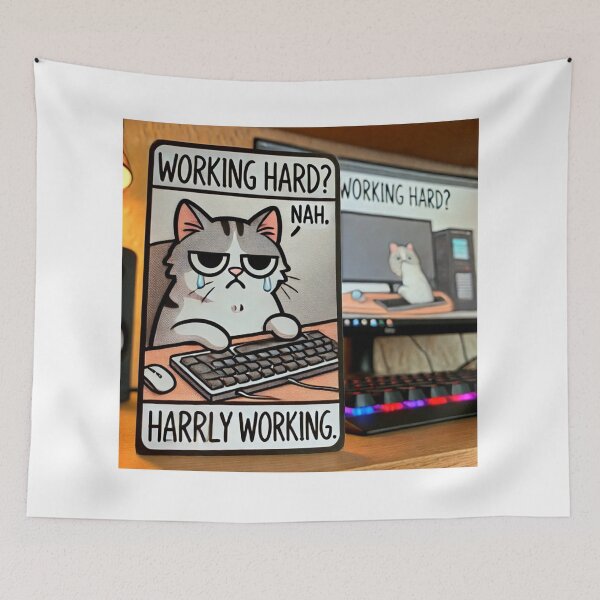 Item preview, Working Hard? Nah, Hardly Working Cat designed and sold by Ideaunluck-shop.