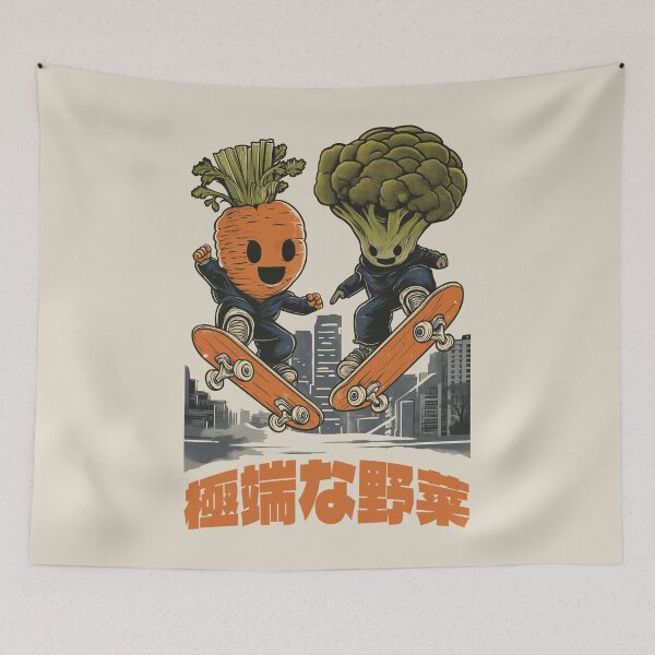 Item preview, Broccoli and carrot on urban skateboards 80s designed and sold by OrenjiArtShop.