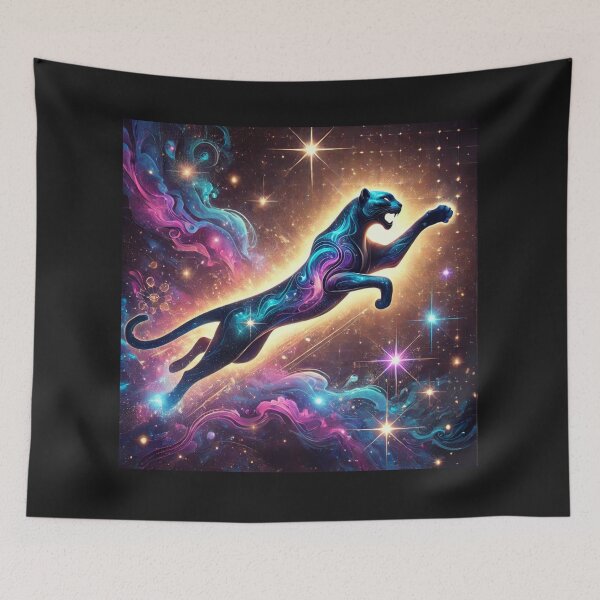 Item preview, Cosmic Panther Glowing in Starlight Swirling Constellations and Stars designed and sold by StarLeopard.