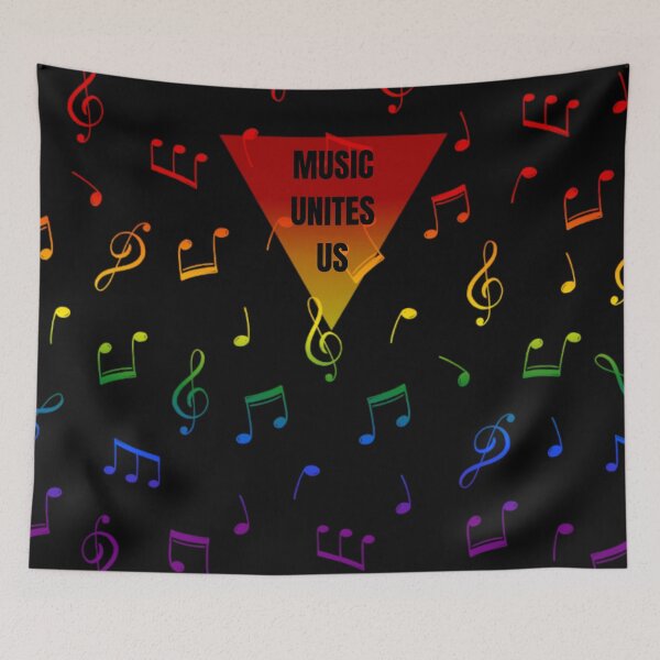 Item preview, Music Unites Us Slogan, Music Notes rainbow graphic, Pride, music notes , retro 90's, 80's,  designed and sold by PrideBeProud.