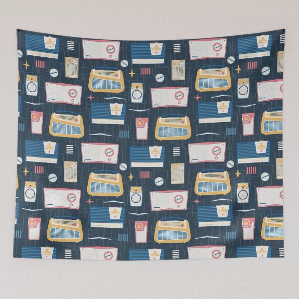 Item preview, Primary Dark Navy Vintage Radios designed and sold by lisanorrisart.