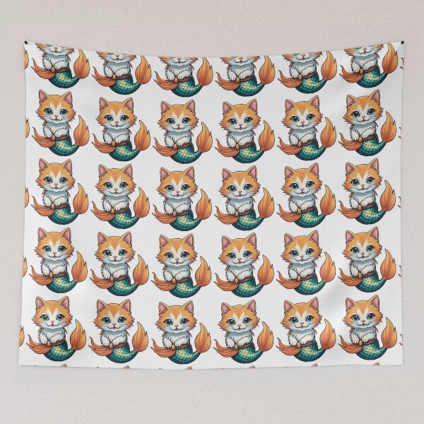 Item preview, Cute Orange Mermaid Cat Illustration - fishtank designed and sold by Pastel-Pulse.