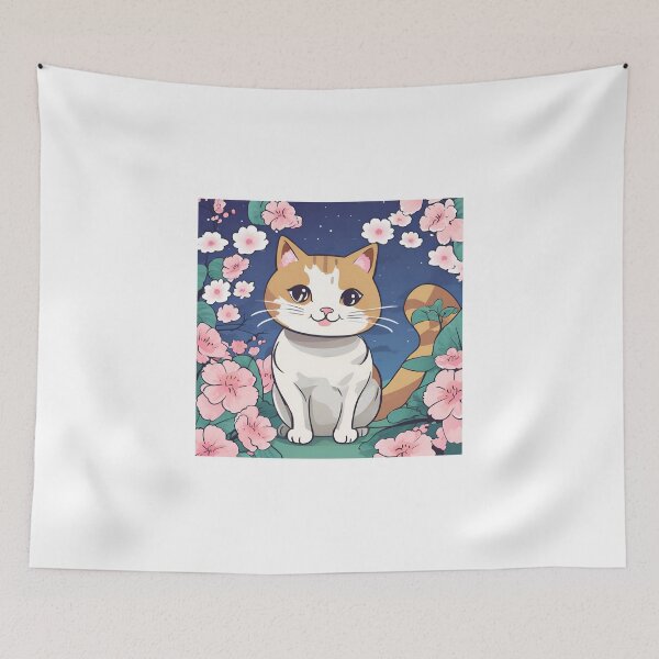 Item preview, Little Japanese Kawaii Cat Sakura Flowers designed and sold by Gina-Rosa.