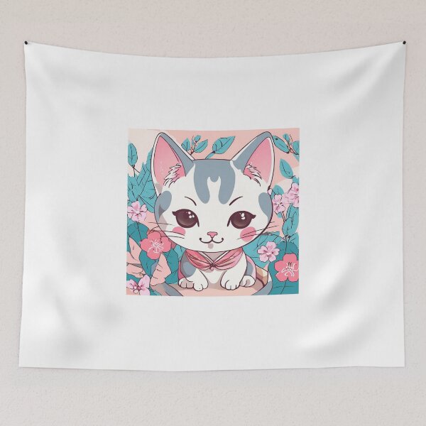 Item preview, Little Japanese Kawaii Cat Sakura Flowers designed and sold by Gina-Rosa.