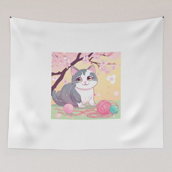 Item preview, Little Japanese Kawaii Cat Sakura Flowers designed and sold by Gina-Rosa.