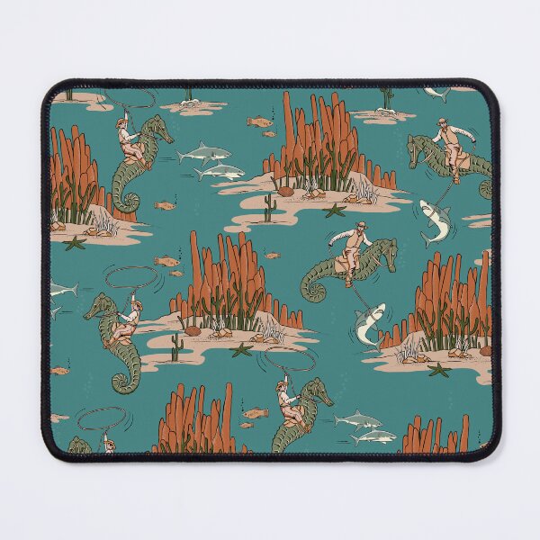 Item preview, Quirky Western Cowboys on Seahorses Roping Sharks - Teal/Green/Orange designed and sold by somecallmebeth.