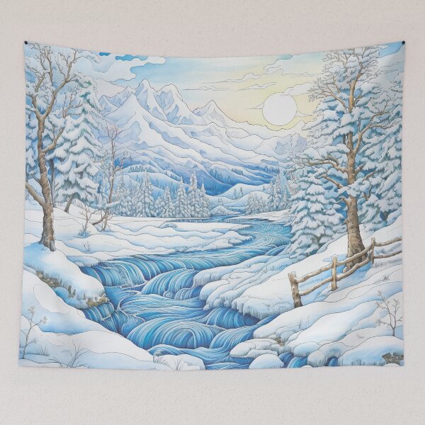 Item preview, Winter pattern.Winter landscape.Mountains in winter. Snow-covered house. designed and sold by MagelliShop.