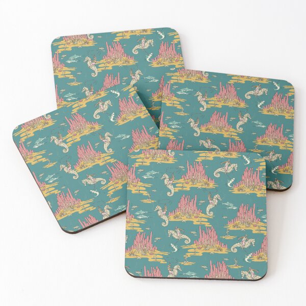 Item preview, Quirky Western Cowboys on Seahorses Roping Sharks - Teal/Pink/Yellow designed and sold by somecallmebeth.