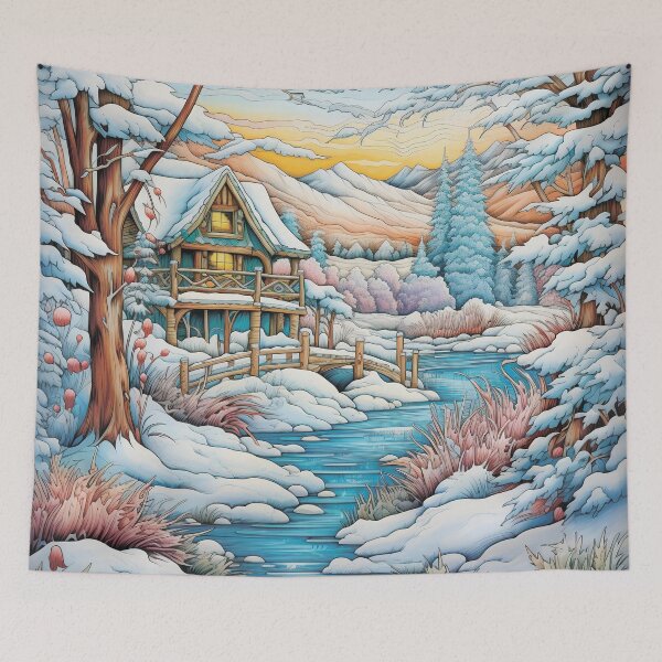 Item preview, Winter pattern.Winter landscape.Mountains in winter. Snow-covered house. designed and sold by MagelliShop.