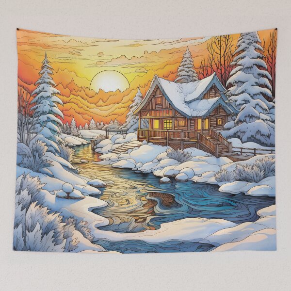 Item preview, Winter pattern.Winter landscape.Mountains in winter. Snow-covered house. designed and sold by MagelliShop.