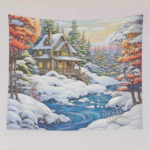 Item preview, Winter pattern.Winter landscape.Mountains in winter. Snow-covered house. designed and sold by MagelliShop.