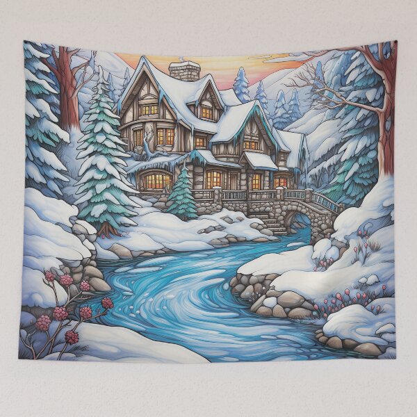 Item preview, Winter pattern.Winter landscape.Mountains in winter. Snow-covered house. designed and sold by MagelliShop.