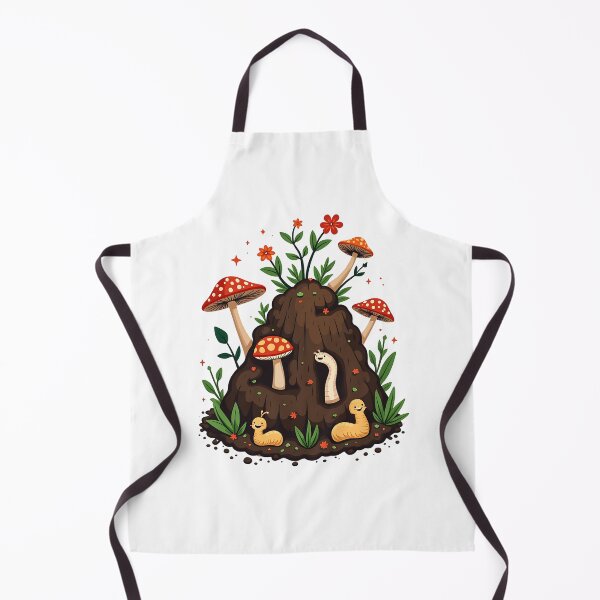 Item preview, A Compost Pile Surrounded by Mushrooms, Worms, and Sprouting Plants in Earthy Tones designed and sold by VibeTCreations.