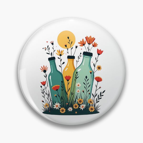 Artikelvorschau, Ein Blumenfeld, das aus einem Stapel recycelter Flaschen und Dosen wächst entworfen und verkauft von VibeTCreations.