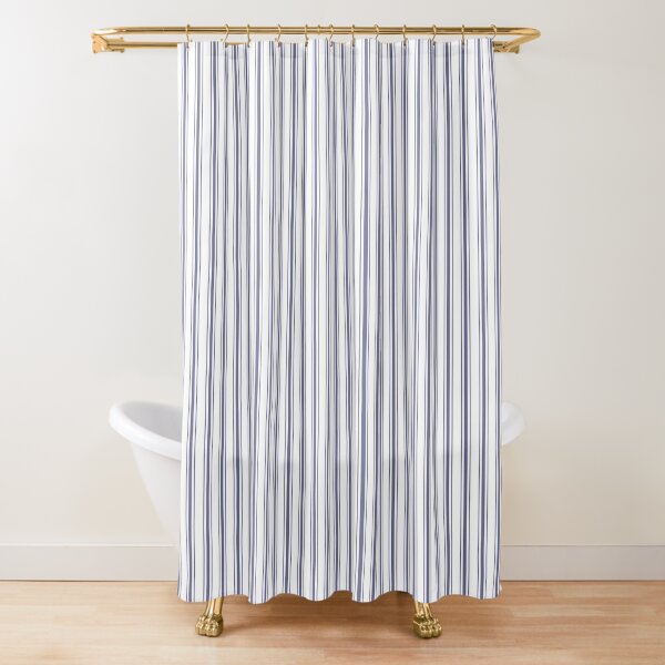 Mattress Ticking Narrow Striped Pattern in USA Flag Blue and White Shower Curtain