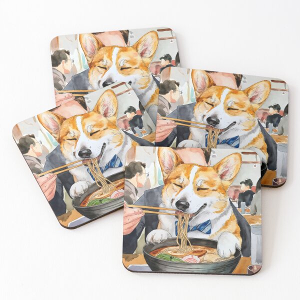 Item preview, Happy Corgi enjoying Ramen in a cozy restaurant I love feeding my dog ​​- watercolor designed and sold by Pastel-Pulse.