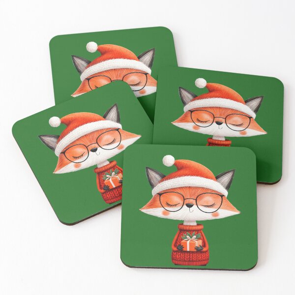 Item preview, Christmas Gift, Christmas Fox in a Santa Hat with a Gift designed and sold by KrisArtZone.