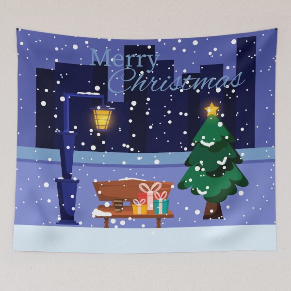 Item preview, Christmas cityscape with street lamp, tree and gifts designed and sold by RybkaArt.