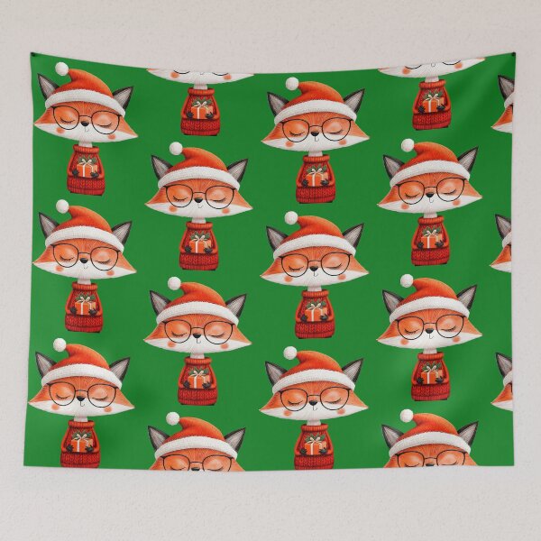 Item preview, Christmas Gift, Christmas Fox in a Santa Hat with a Gift designed and sold by KrisArtZone.