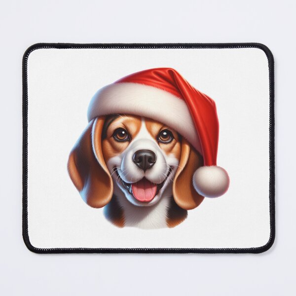 Item preview, Happy Beagle with Santa Hat designed and sold by MyCozyCorner24.