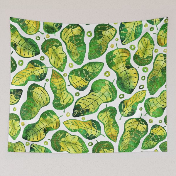 Item preview, Green Hand Drawn Watercolor Tropical Leaves Pattern designed and sold by schorrnuff.