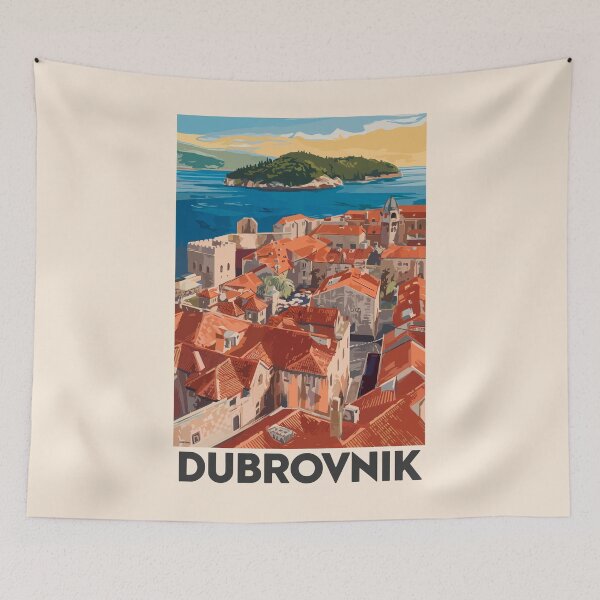 Item preview, Dubrovnik Croatia Illustration Travel Art Vintage designed and sold by KrisSidDesigns.