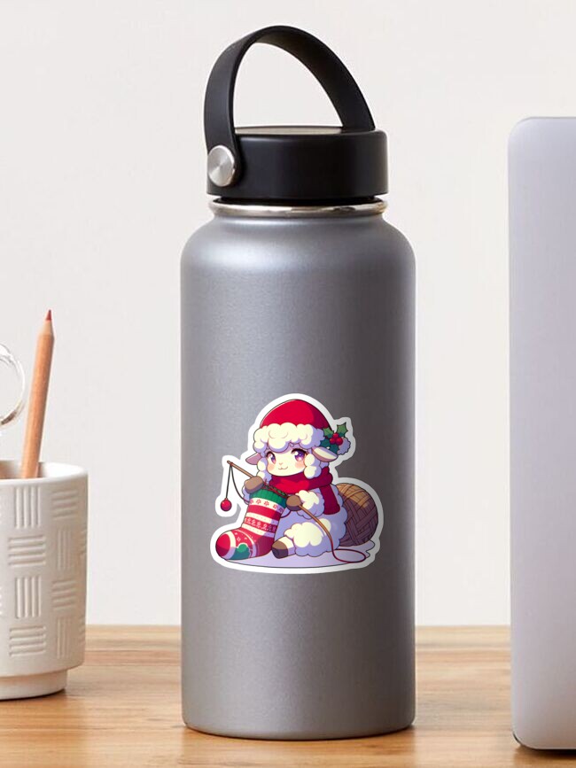 Thumbnail 1 von 3, Sticker, Schaf strickt Weihnachtssocke designt und verkauft von Kobeko.