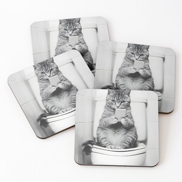 Item preview, Cat on Toilet Watching Phone, Funny Bathroom Animal designed and sold by CheekyAnimalz.