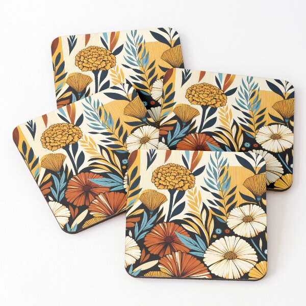 Item preview, October Birth Flower Marigold and Cosmos Abstract Art Deco designed and sold by Truck Stop One.