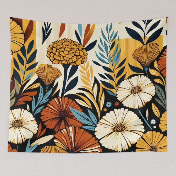 Item preview, October Birth Flower Marigold and Cosmos Abstract Art Deco designed and sold by Truck Stop One.