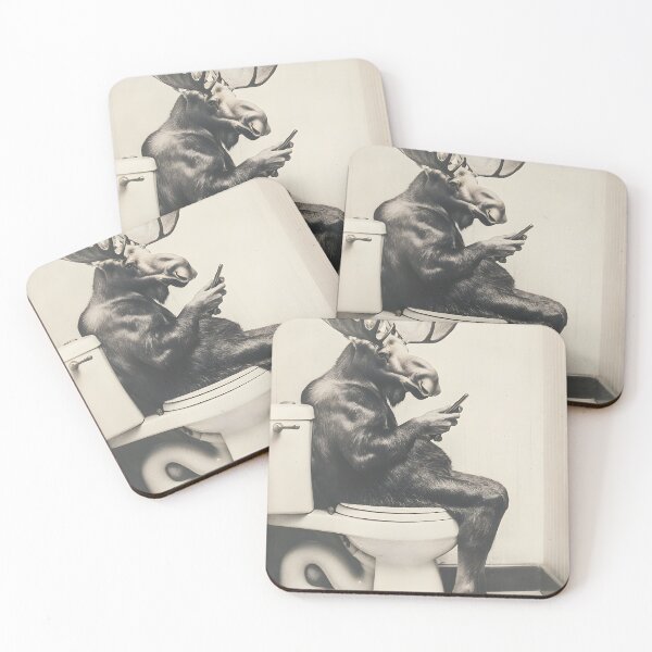 Item preview, Moose on Toilet Watching Phone, Funny Bathroom Animal designed and sold by CheekyAnimalz.