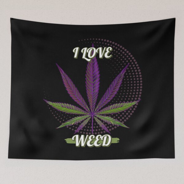 Item preview, I Love Weed: Vibrant Purple Cannabis Leaf Design designed and sold by NosionDesigns.